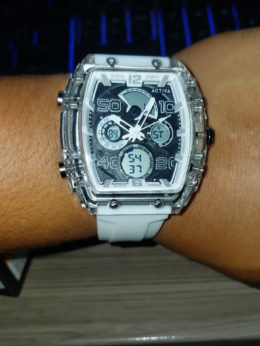 Ativa White and Clear Dual-Display Sport Watch ACW8109-002